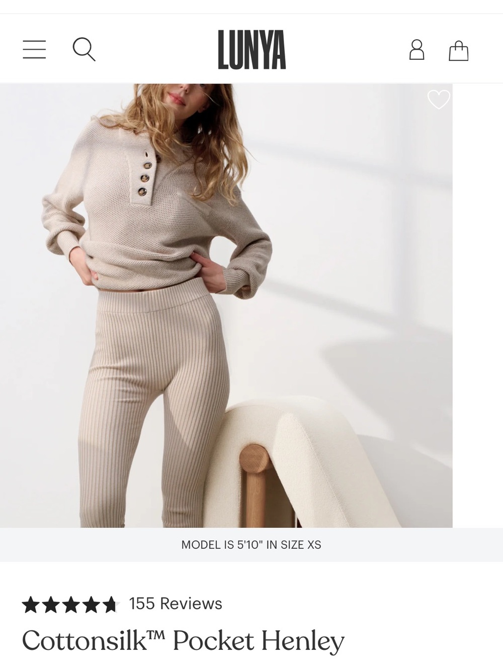 Lunya Cottonsilk Pocket Henley Button V Neck Sweater in Oat Marl XSmall
